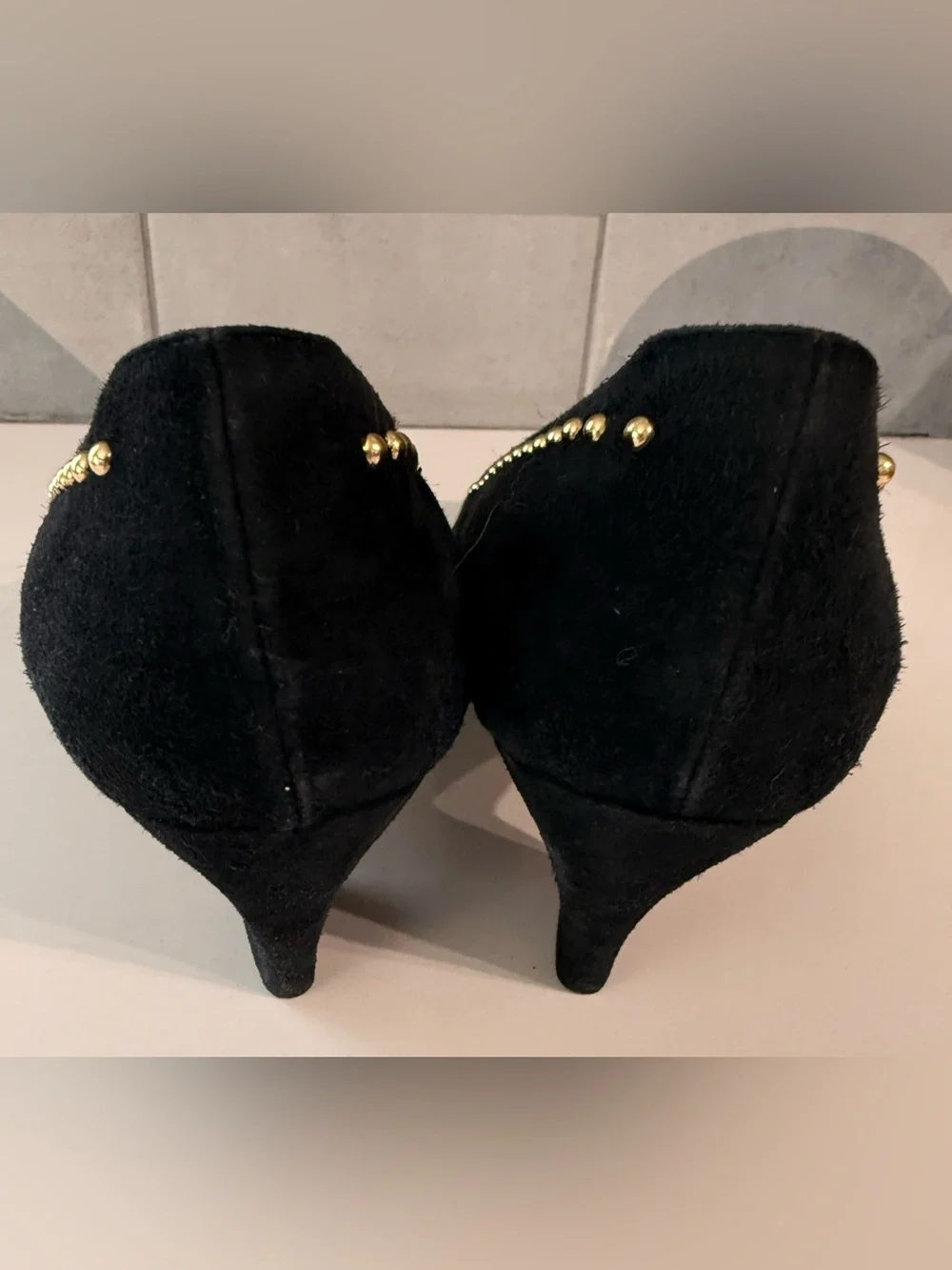 3 pairs Escada vintage heels. Need new heel tips. Two are 9.5, black studded- 9